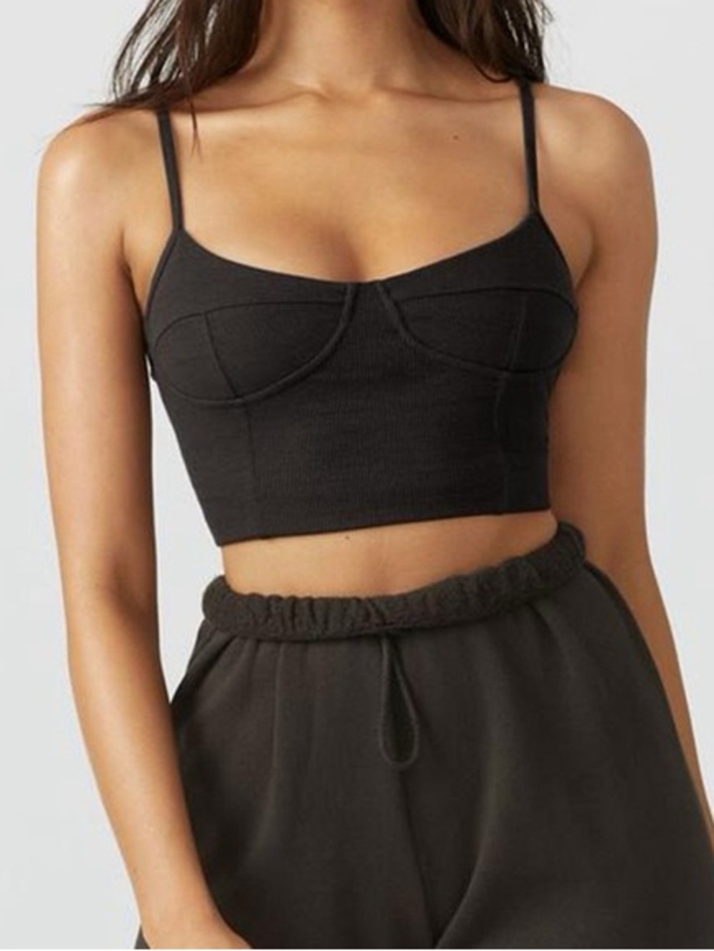 JOAH BROWN Corset Tank Top Black FlexRib Crop Cami Bustier Underwire Style S/M